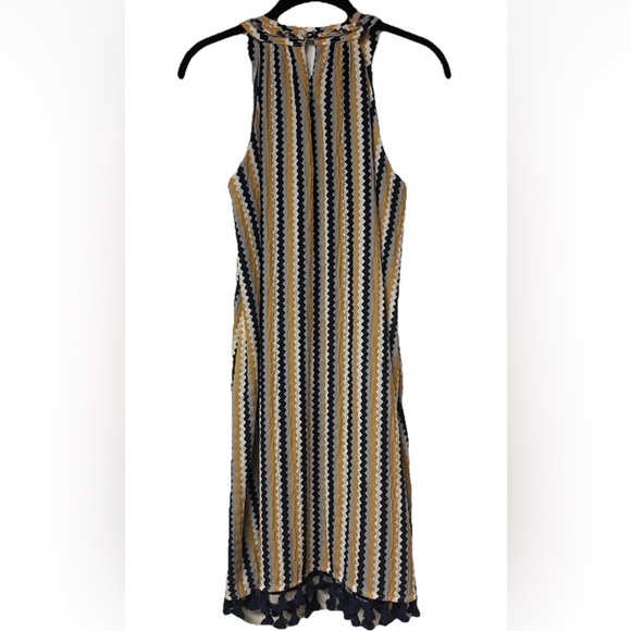 NWOT THML Sydney Chevron Halter Fringe Dress Size S Navy Print, groovy, fringe - Picture 2 of 7